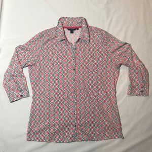 Boden Crinkle Jersey Button Down Shirt 3/4 Sleeve